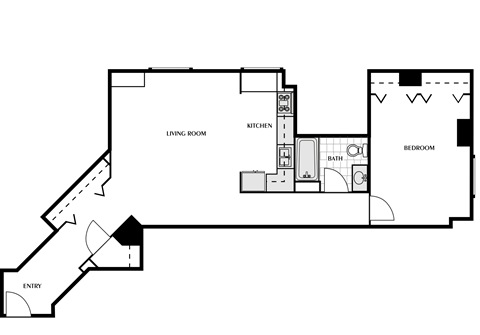 Floor plan for 1 bed, 1 bath, 900 sqft